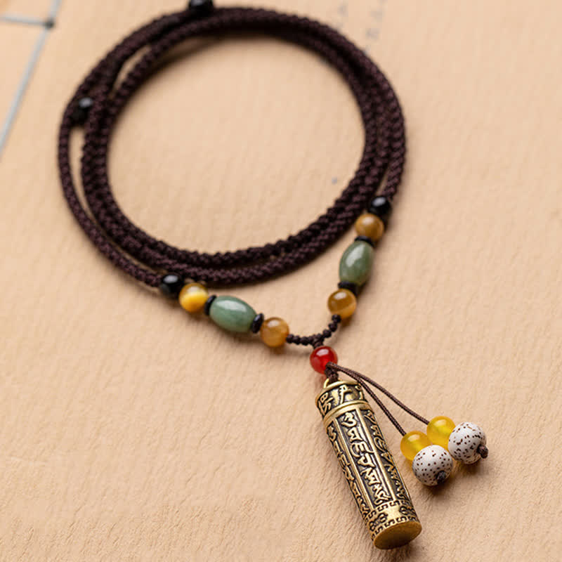 ATELIER-TIBET – Collier Mantra Om Mani Padme Hum en Cuivre et Graines de Bodhi