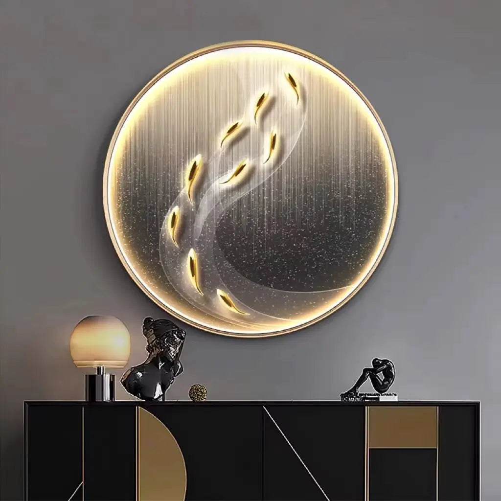 ATELIER-TIBET – Décoration Murale Japonaise Circulaire Lumineuse aux Poissons