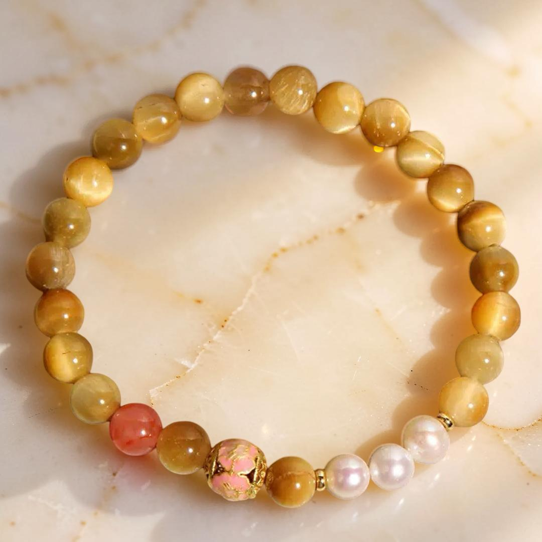 ATELIER-TIBET – Bracelet Œil de Tigre et Perles – Éclat Impérial