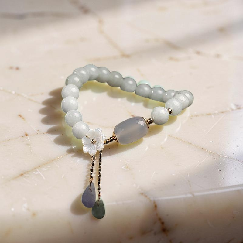 ATELIER-TIBET – Bracelet Jade Blanc et Agate – Porte Bonheur