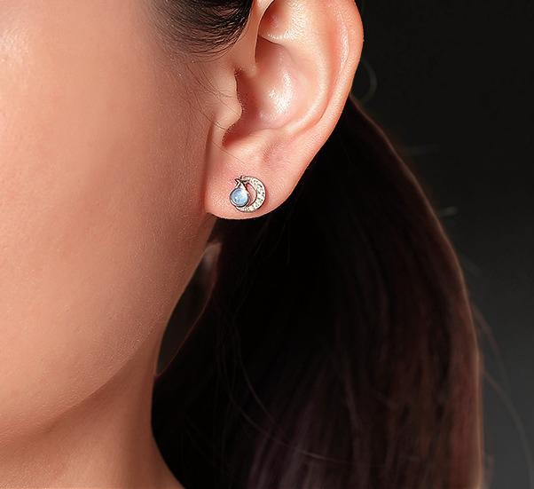 ATELIER-TIBET – Boucles d'oreilles Aigue marine – Étoile Lunaire, Argent