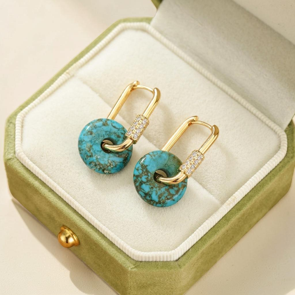 ATELIER-TIBET – Boucles d'oreilles Turquoise – Élégance, Argent Plaqué Or