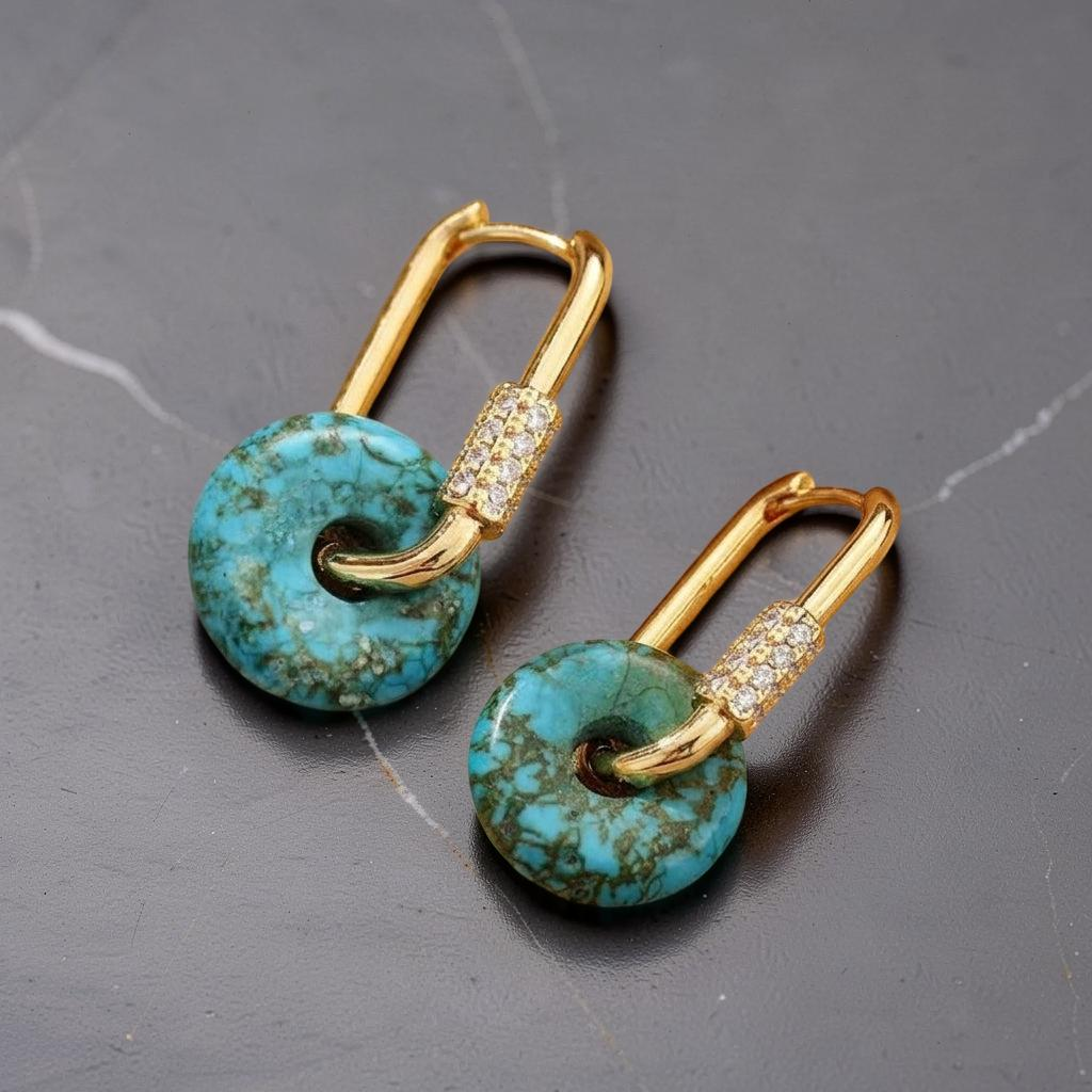 ATELIER-TIBET – Boucles d'oreilles Turquoise – Élégance, Argent Plaqué Or