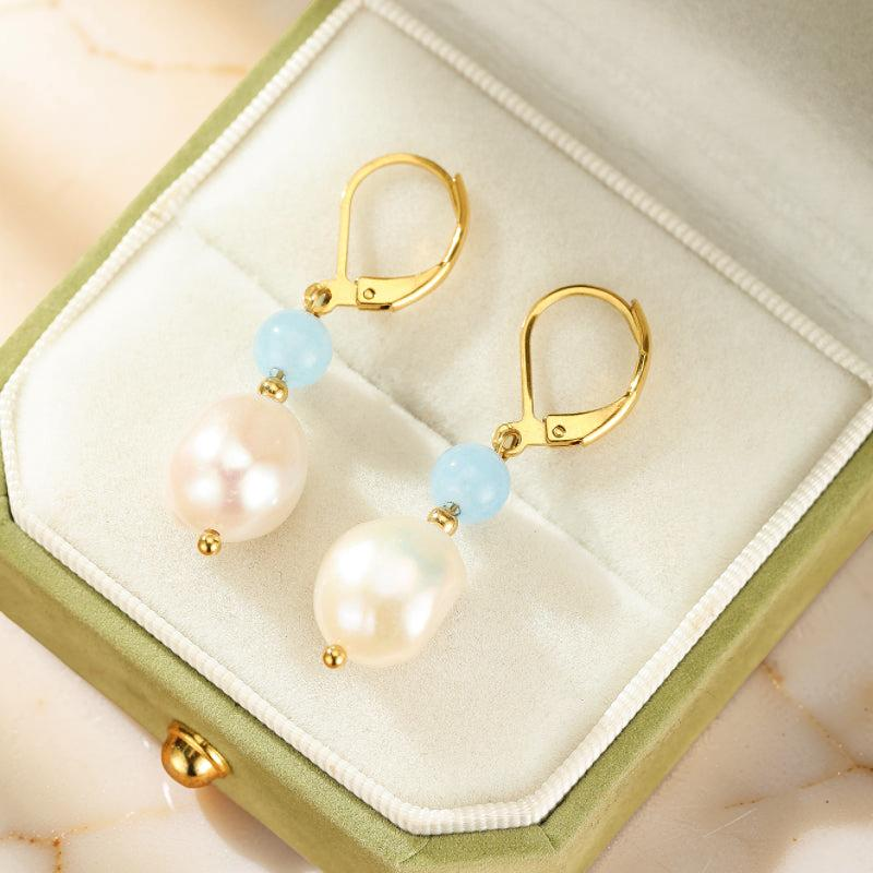 ATELIER-TIBET – Boucles d'oreilles Aigue marine et Perle – Pure Lumière