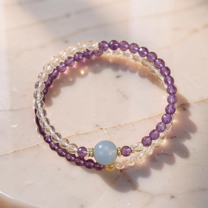 ATELIER-TIBET – Bracelet Améthyste, Cristal de Roche et Aigue-marine – Harmonie Céleste