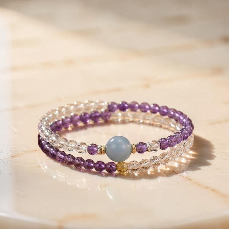 ATELIER-TIBET – Bracelet Améthyste, Cristal de Roche et Aigue-marine – Harmonie Céleste