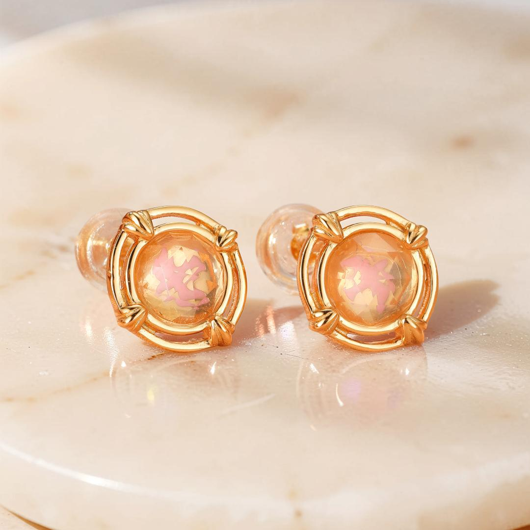 ATELIER-TIBET – Boucles d'oreilles Quartz Rose – Aura Radieuse, Argent Plaqué Or 10K