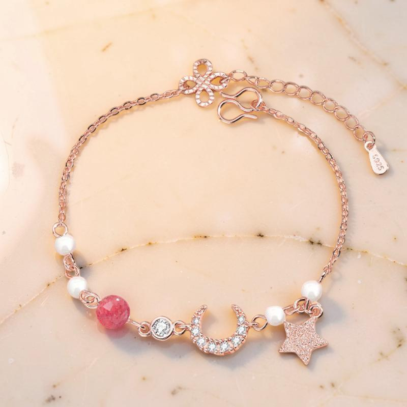 ATELIER-TIBET – Bracelet Lune et Étoile Perle – Lune Rose