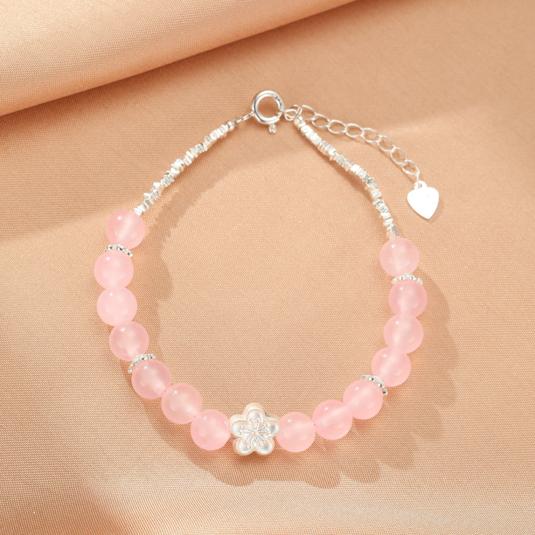 ATELIER-TIBET – Bracelet Quartz Rose – Fleur de Sakura, Argent