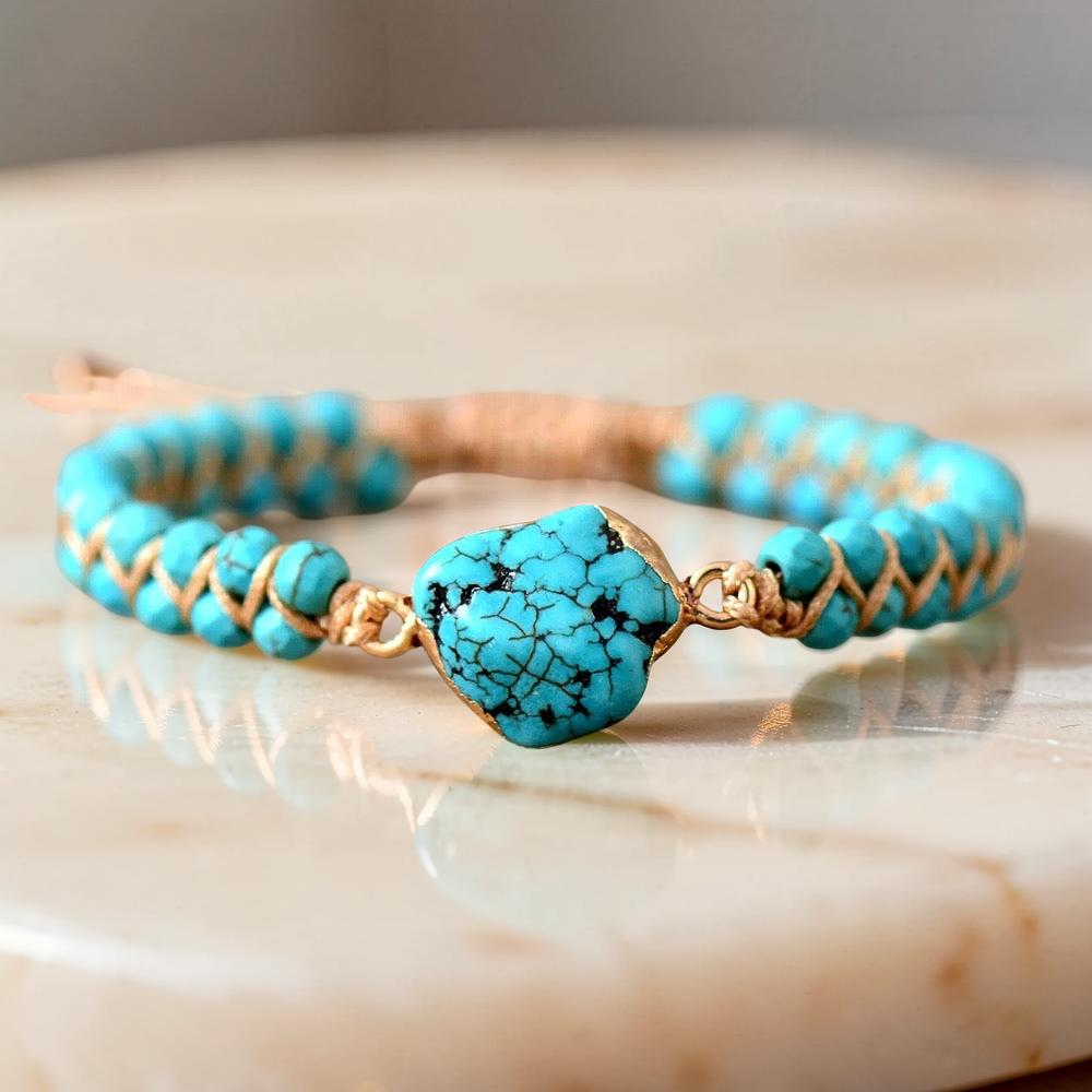 ATELIER-TIBET – Bracelet Turquoise – Fil d'Amour, Argent Plaqué Or