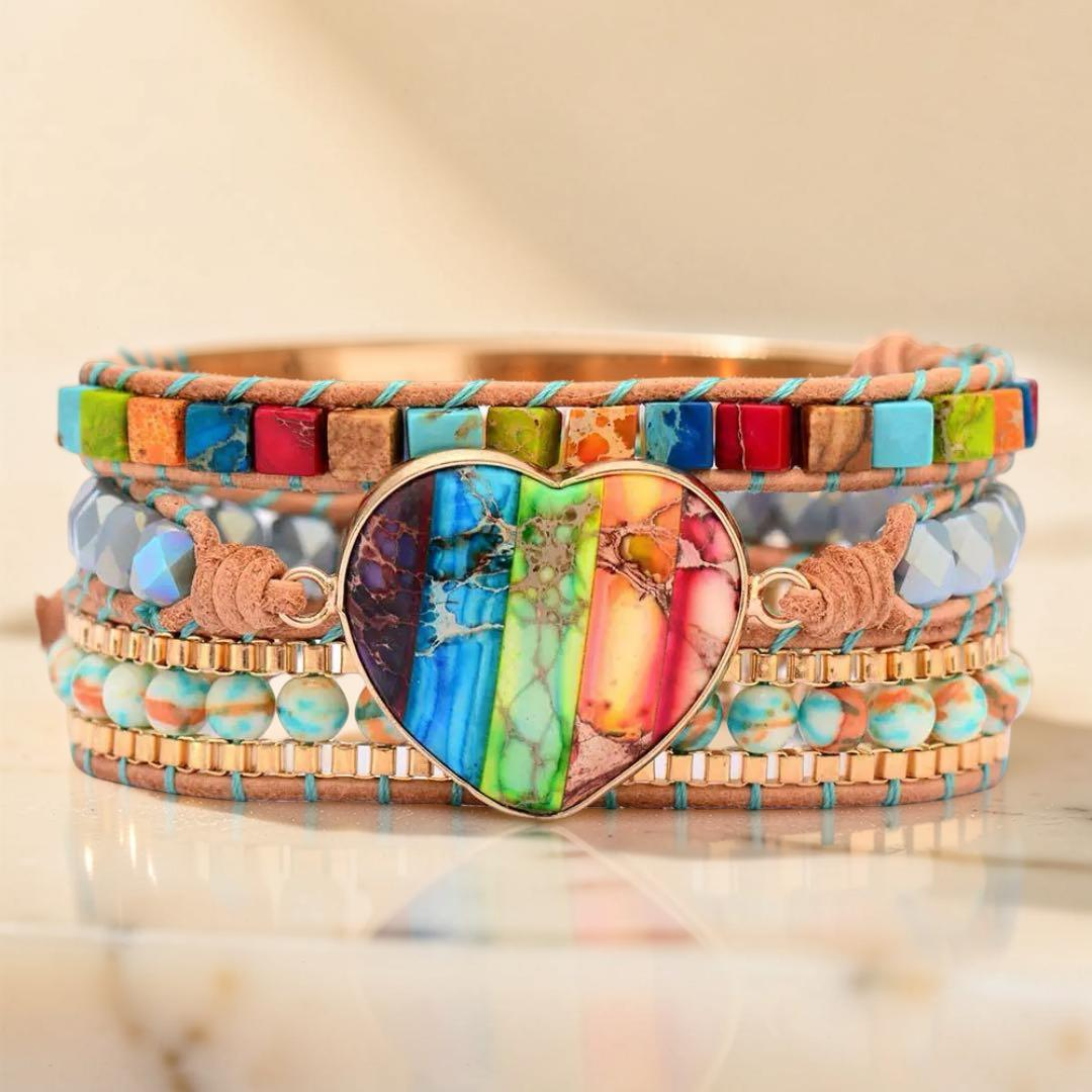 ATELIER-TIBET – Bracelet Jaspe – Cœur Arc-en-Ciel