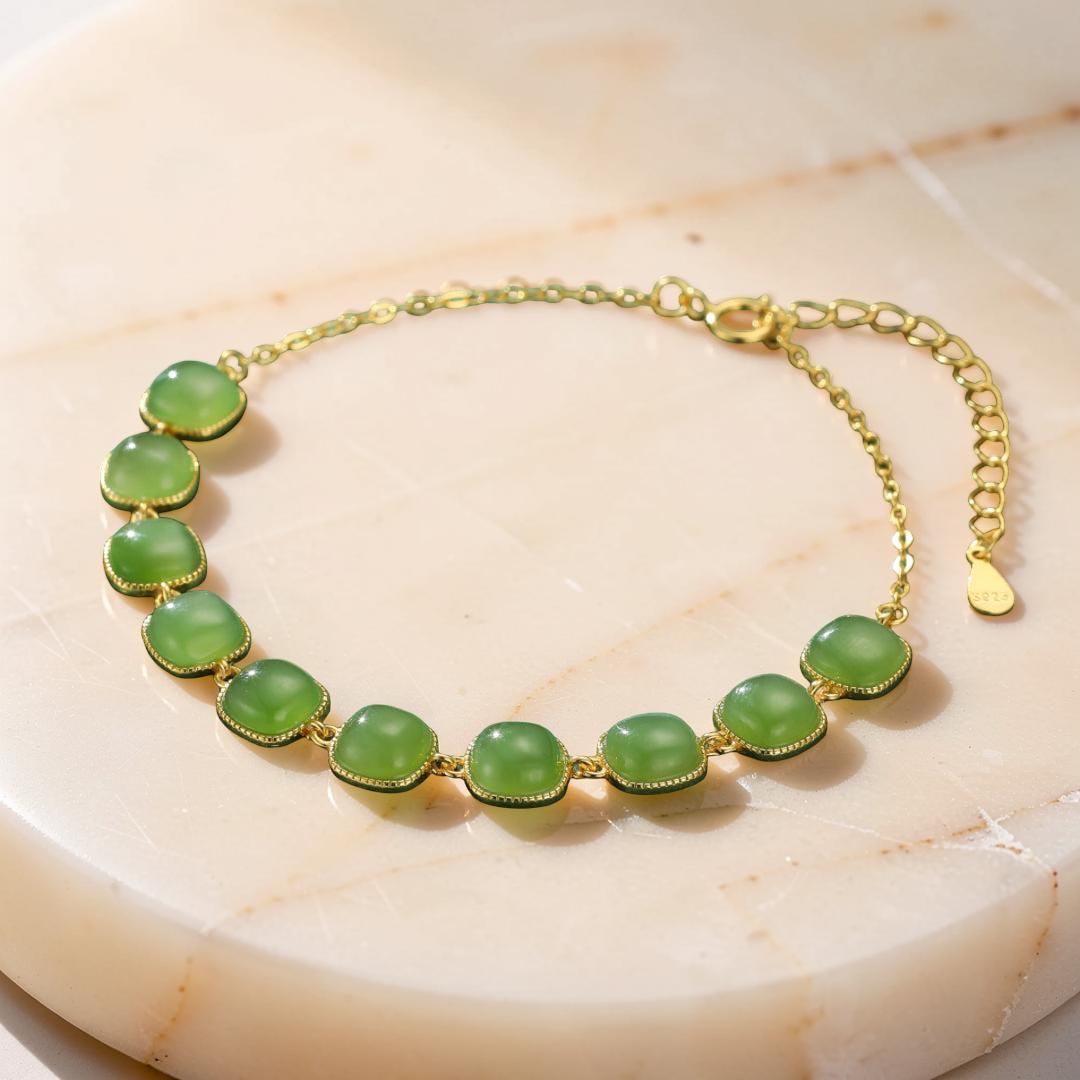 ATELIER-TIBET – Bracelet Jade – Perle de Lumière, Argent Plaqué Or