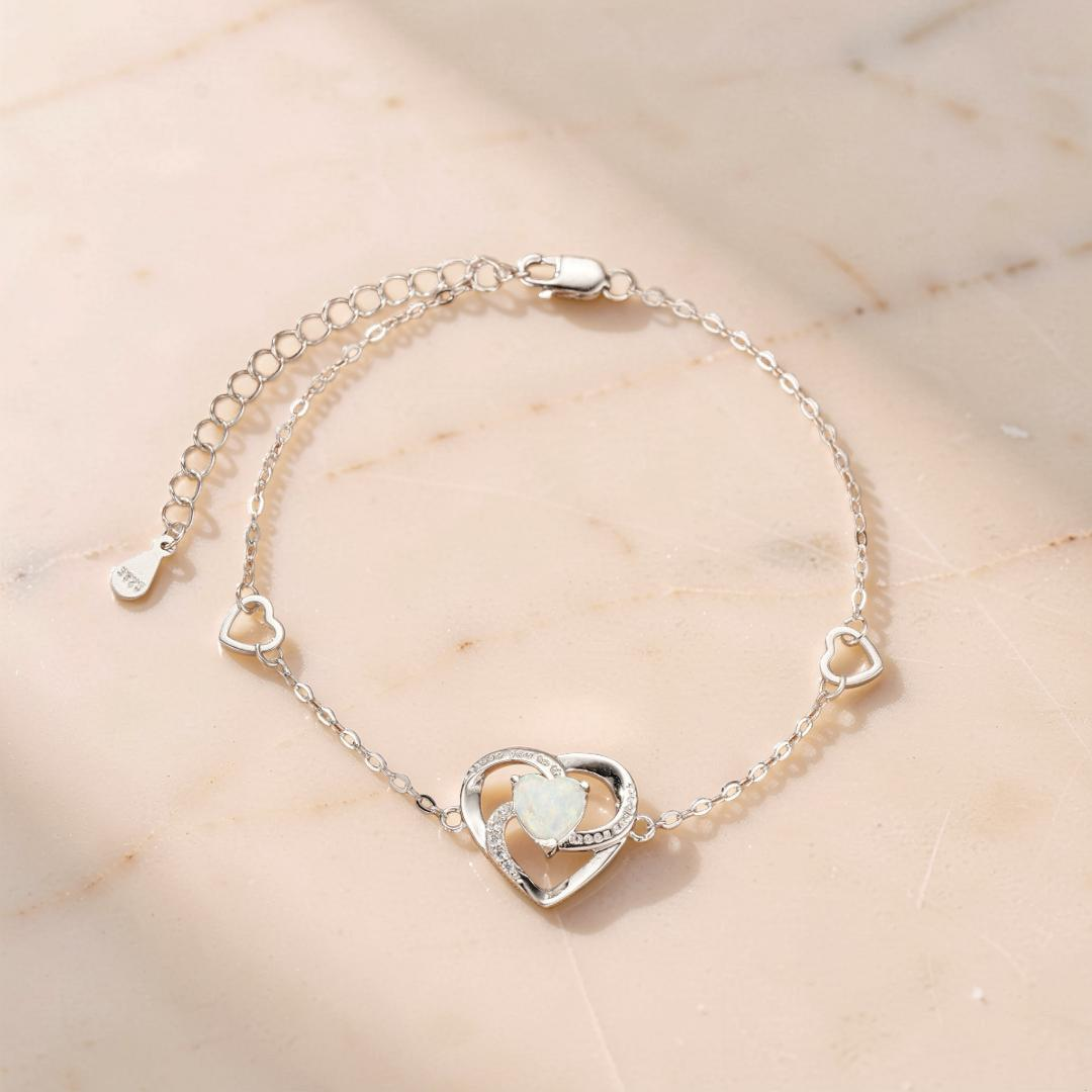 ATELIER-TIBET – Bracelet Opale – Cœur Éternel, Argent