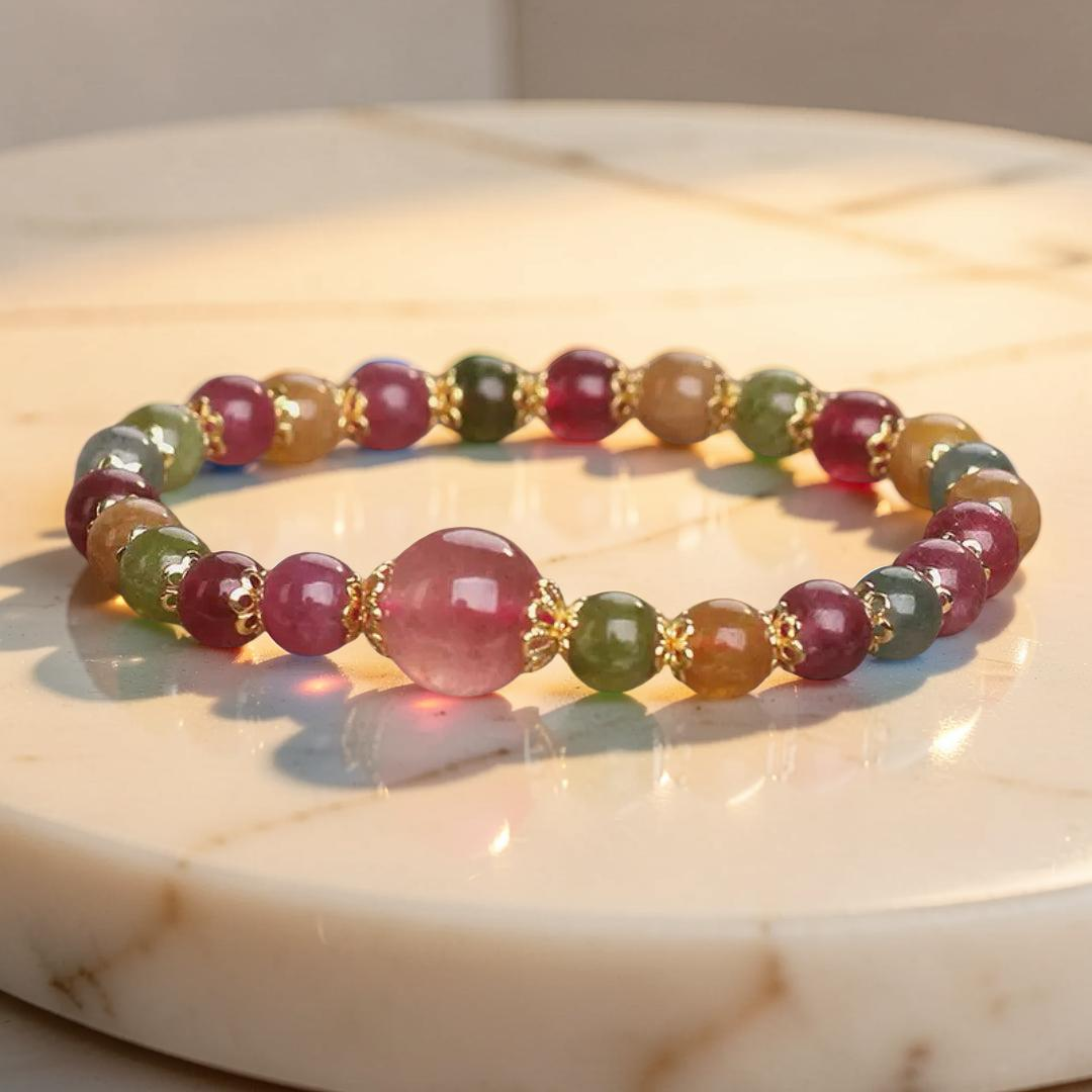 ATELIER-TIBET – Bracelet Tourmaline et Quartz Fraise – Harmonie Lumineuse