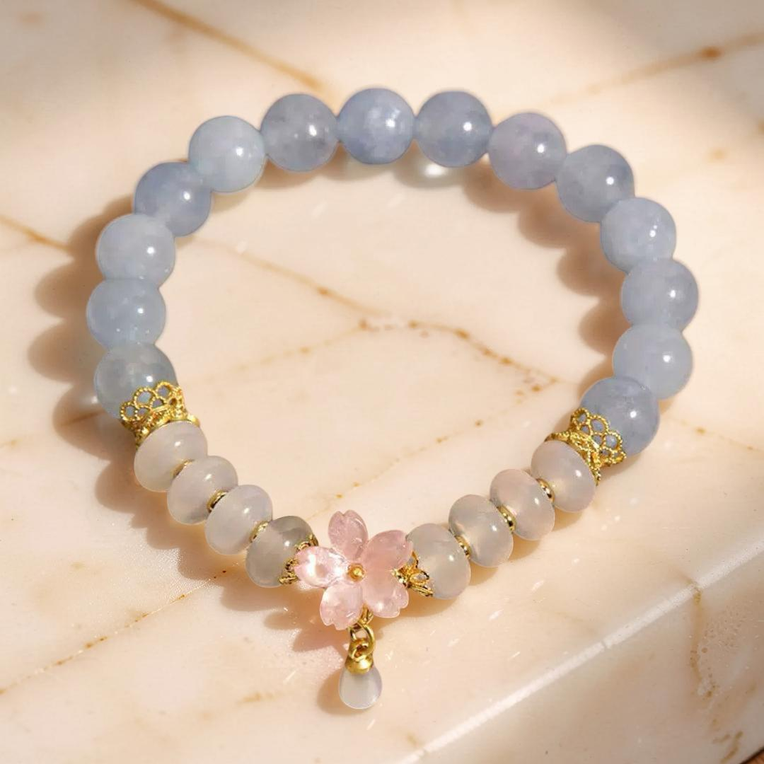 ATELIER-TIBET – Bracelet Aigue-Marine et Agate – Fleur de Rosée