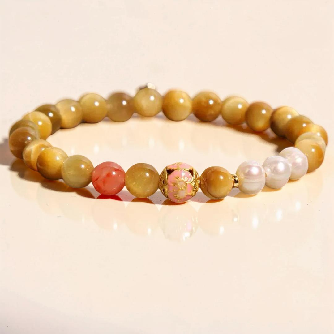ATELIER-TIBET – Bracelet Œil de Tigre et Perles – Éclat Impérial