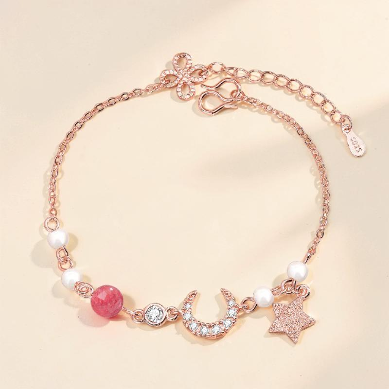 ATELIER-TIBET – Bracelet Lune et Étoile Perle – Lune Rose