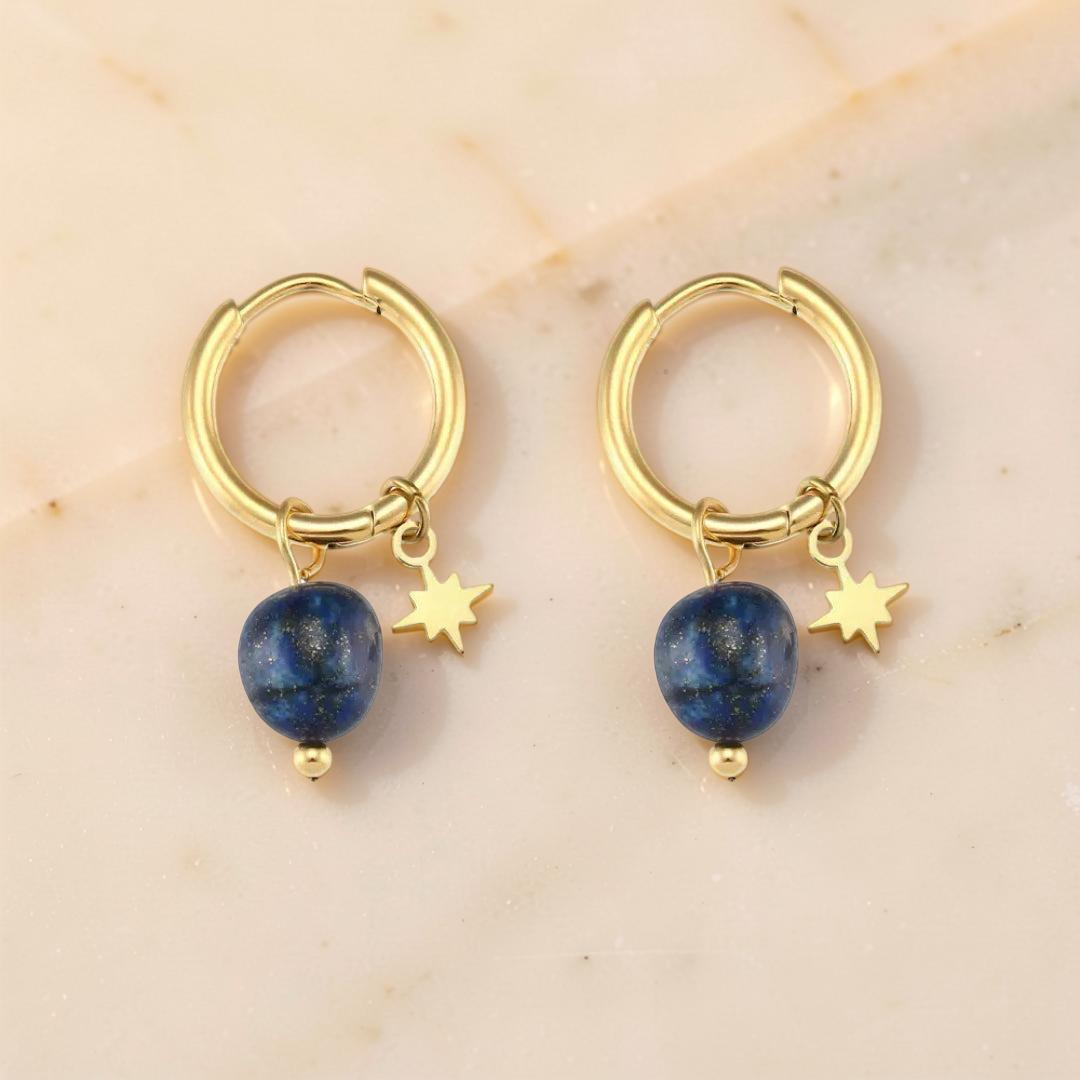 ATELIER-TIBET – Boucles d’Oreilles Amazonite/Lapis Lazuli – Étoile Céleste