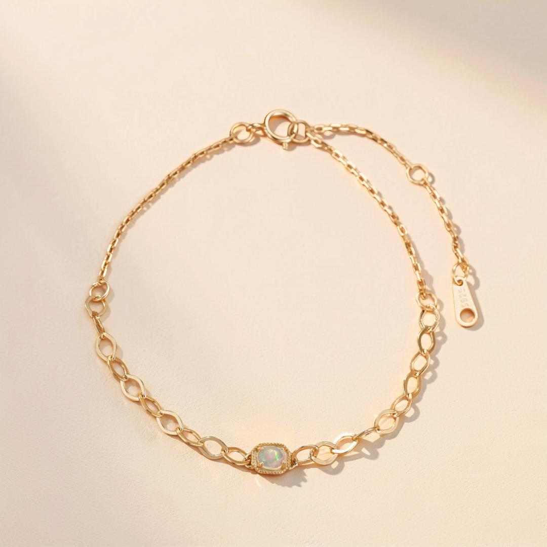 ATELIER-TIBET – Bracelet Opale – Lien Précieux, Argent Plaqué Or