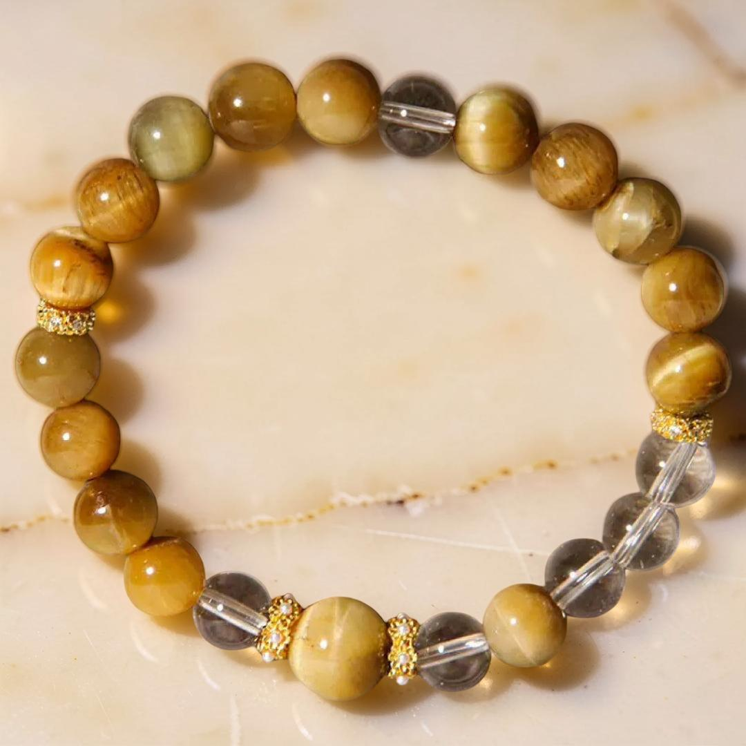 ATELIER-TIBET – Bracelet Œil de Tigre et Cristal de Roche – Force Féminine