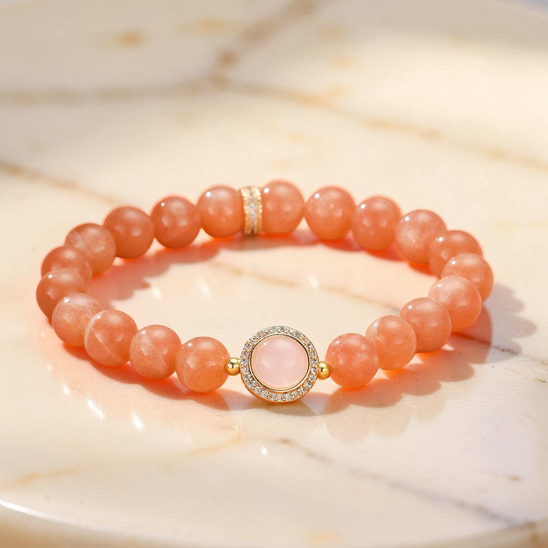 ATELIER-TIBET – Bracelet Pierre de Soleil et Quartz Rose – Aura Tendre