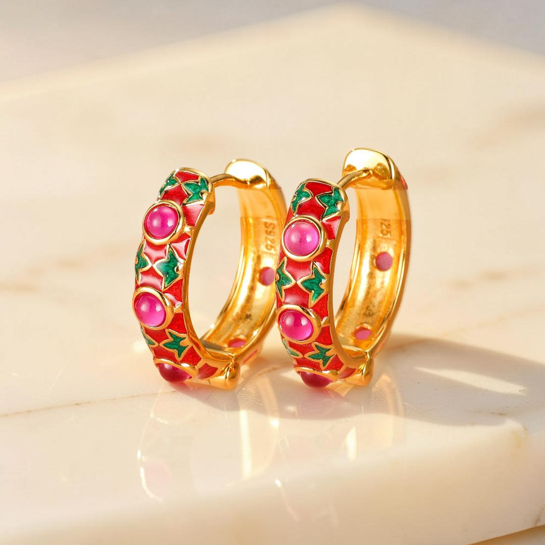 ATELIER-TIBET – Boucles d'Oreilles Cornaline – Jardin Enchanté, Argent Émaillé
