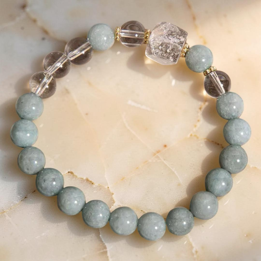 ATELIER-TIBET – Bracelet Jade et Cristal de Roche – Clarté Céleste