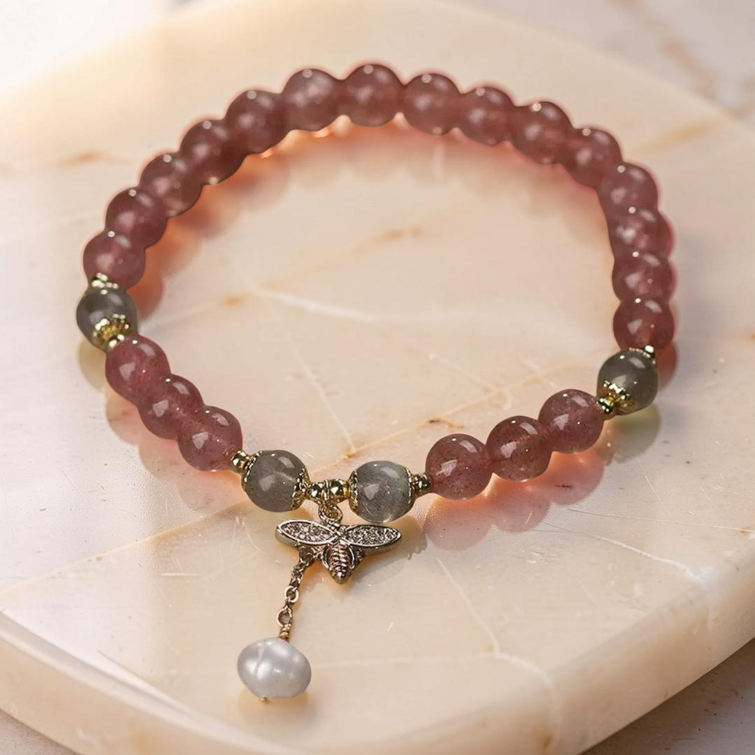 ATELIER-TIBET – Bracelet Quartz Fraise et Labradorite – Abeille Poétique