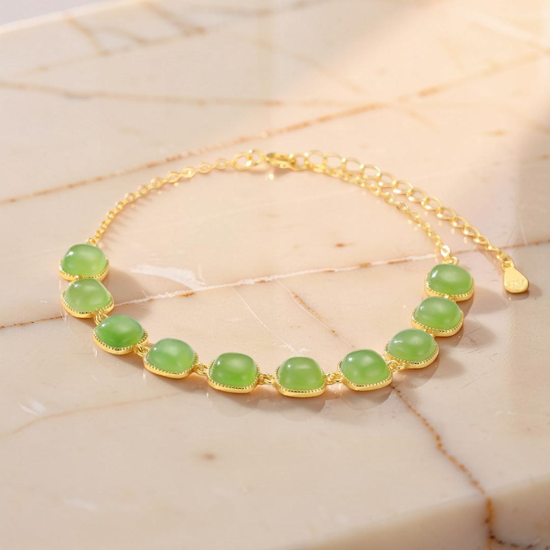 ATELIER-TIBET – Bracelet Jade – Perle de Lumière, Argent Plaqué Or