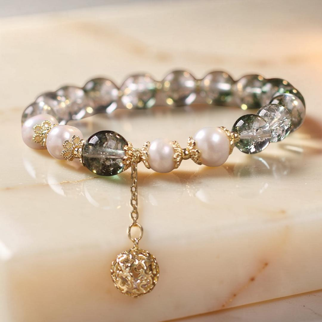 ATELIER-TIBET – Bracelet Quartz Vert et Perle – Harmonie Royale