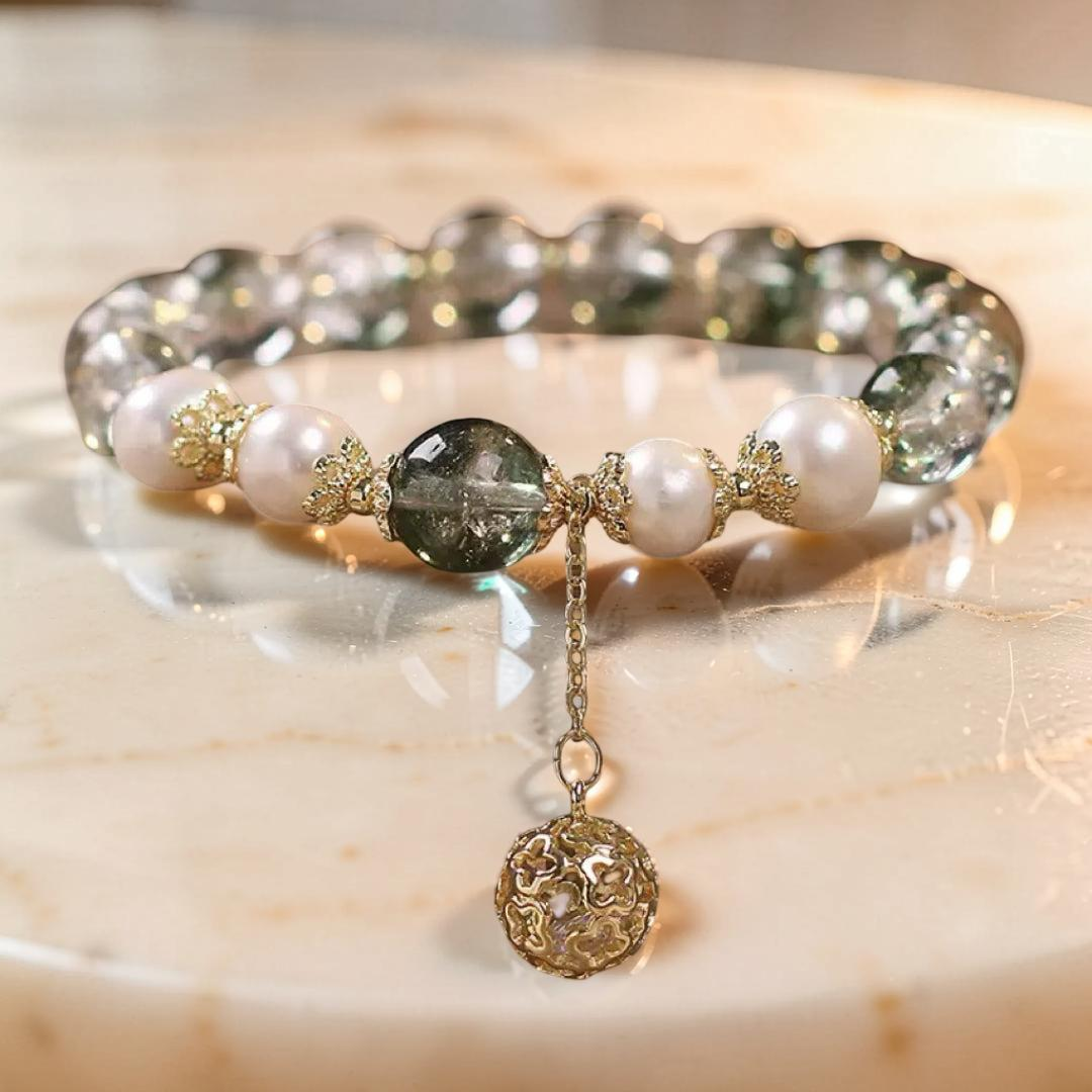 ATELIER-TIBET – Bracelet Quartz Vert et Perle – Harmonie Royale