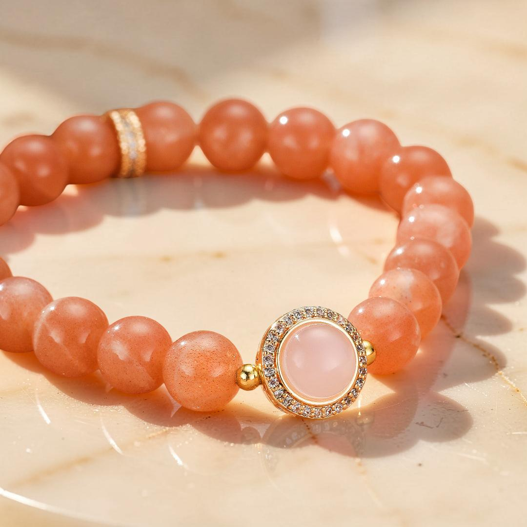 ATELIER-TIBET – Bracelet Pierre de Soleil et Quartz Rose – Aura Tendre