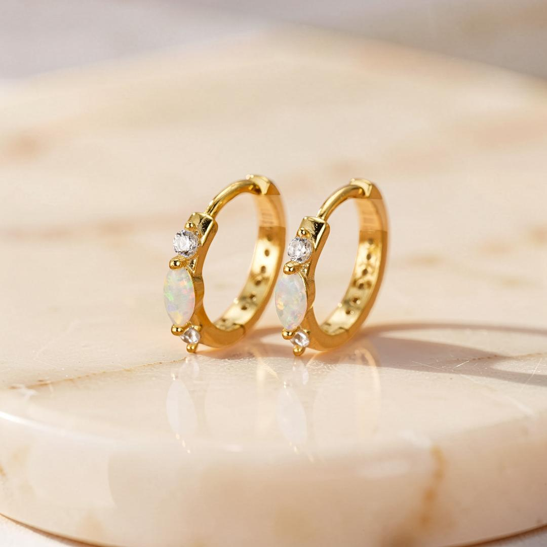 ATELIER-TIBET – Boucles d'Oreilles Opale – Halo Intemporel, Argent