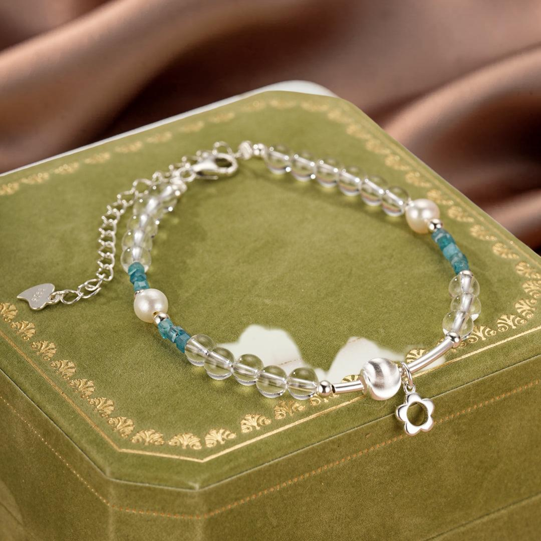 ATELIER-TIBET – Bracelet Cristal de Roche et Apatite – Onde Joyeuse, Argent
