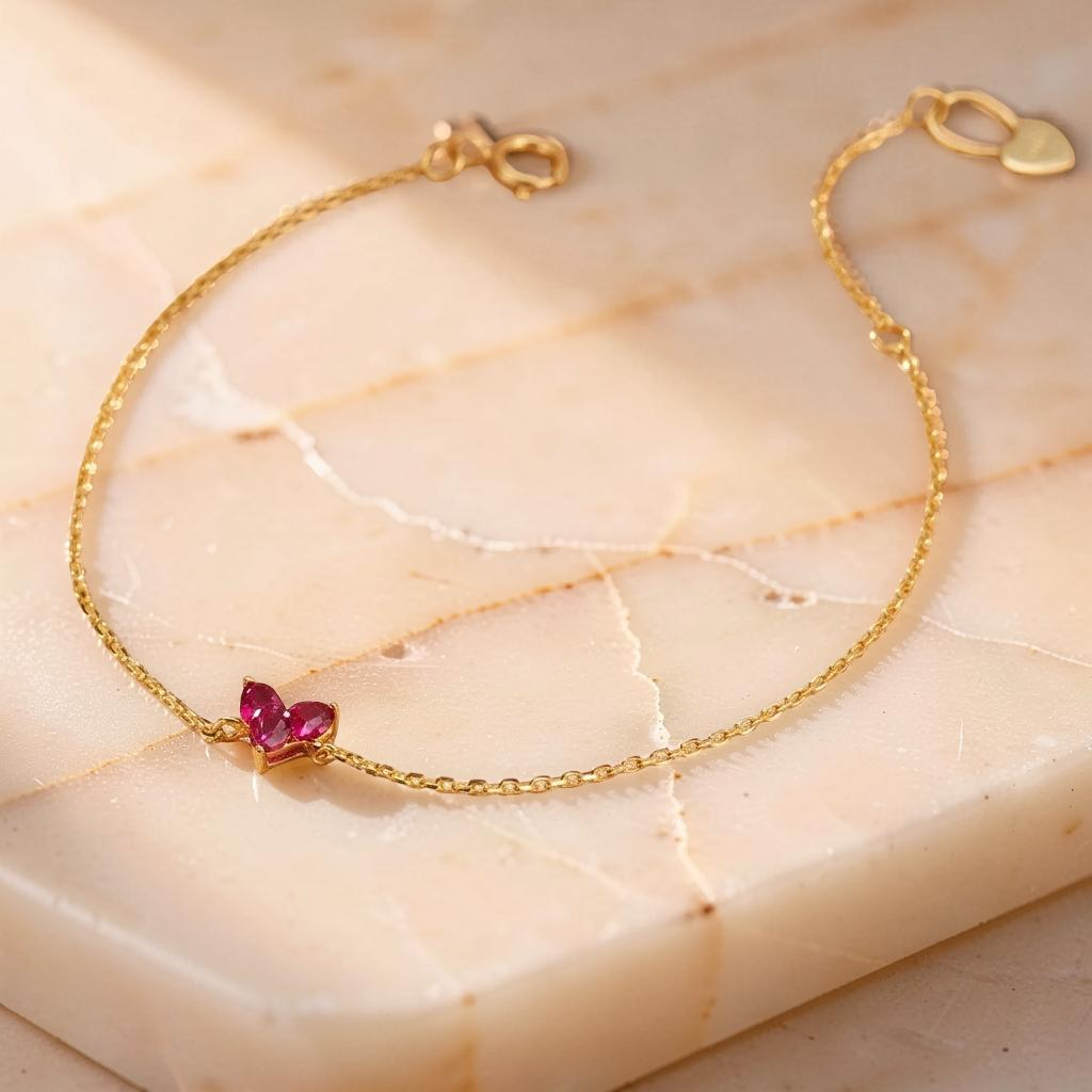 ATELIER-TIBET – Bracelet Cornaline – Papillon Éclatant, Argent Plaqué Or 18K