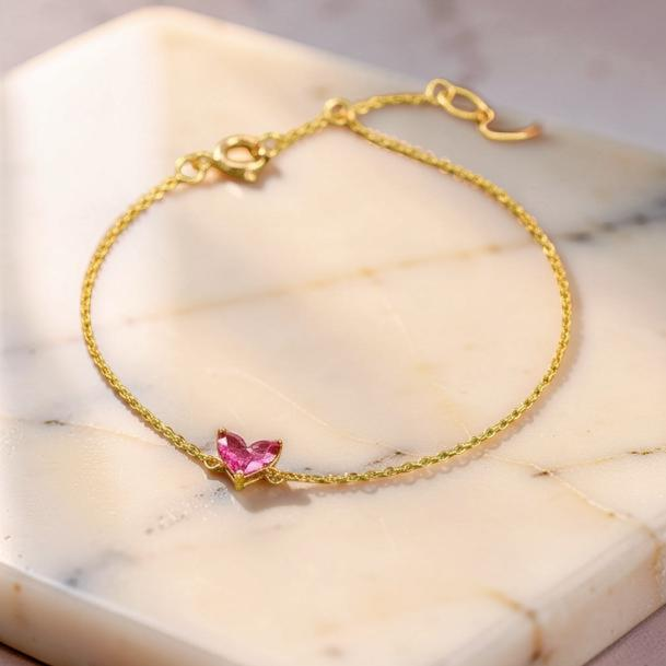 ATELIER-TIBET – Bracelet Cornaline – Papillon Éclatant, Argent Plaqué Or 18K