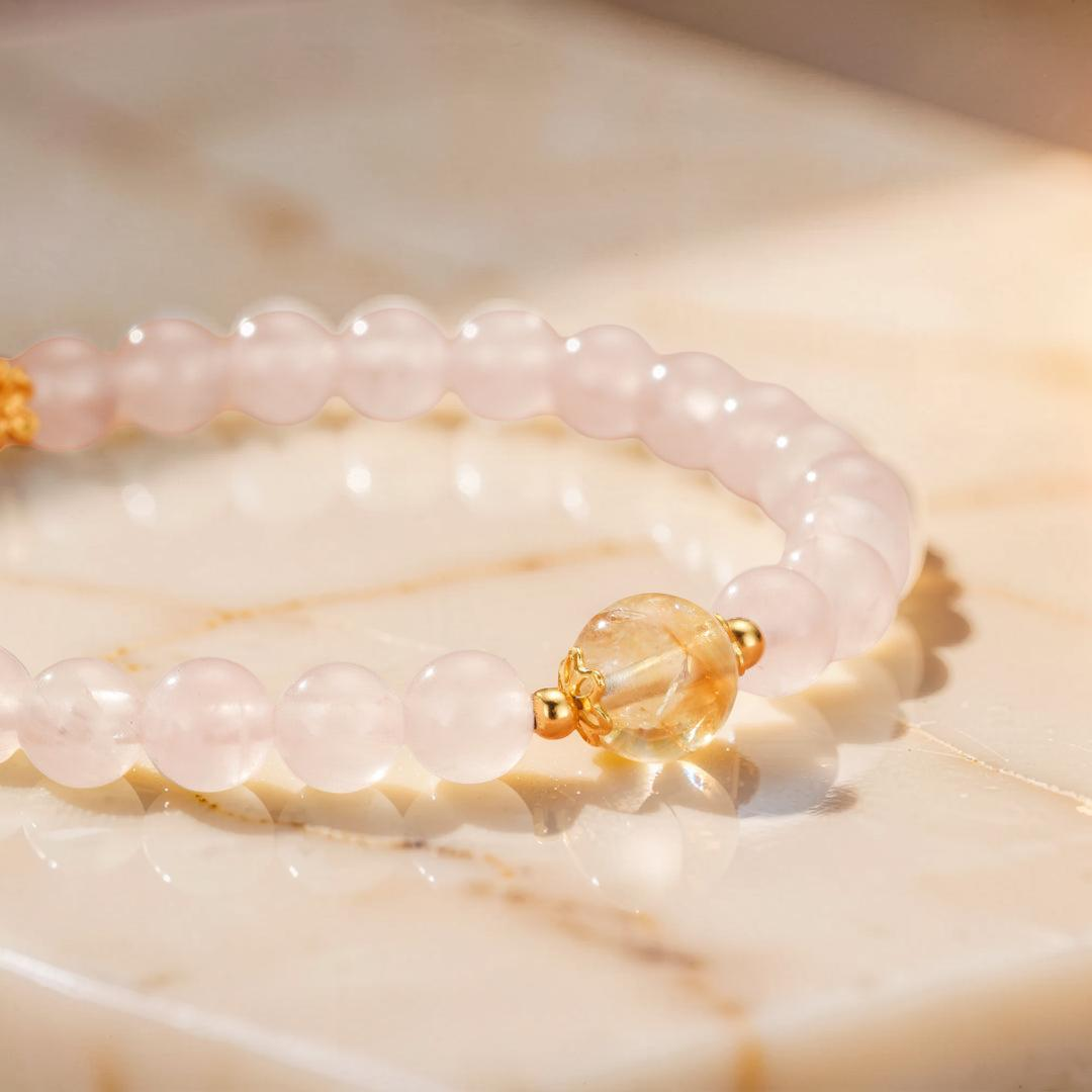 ATELIER-TIBET – Bracelet Quartz Rose et Citrine – Équilibre Radieux, Argent Plaqué Or