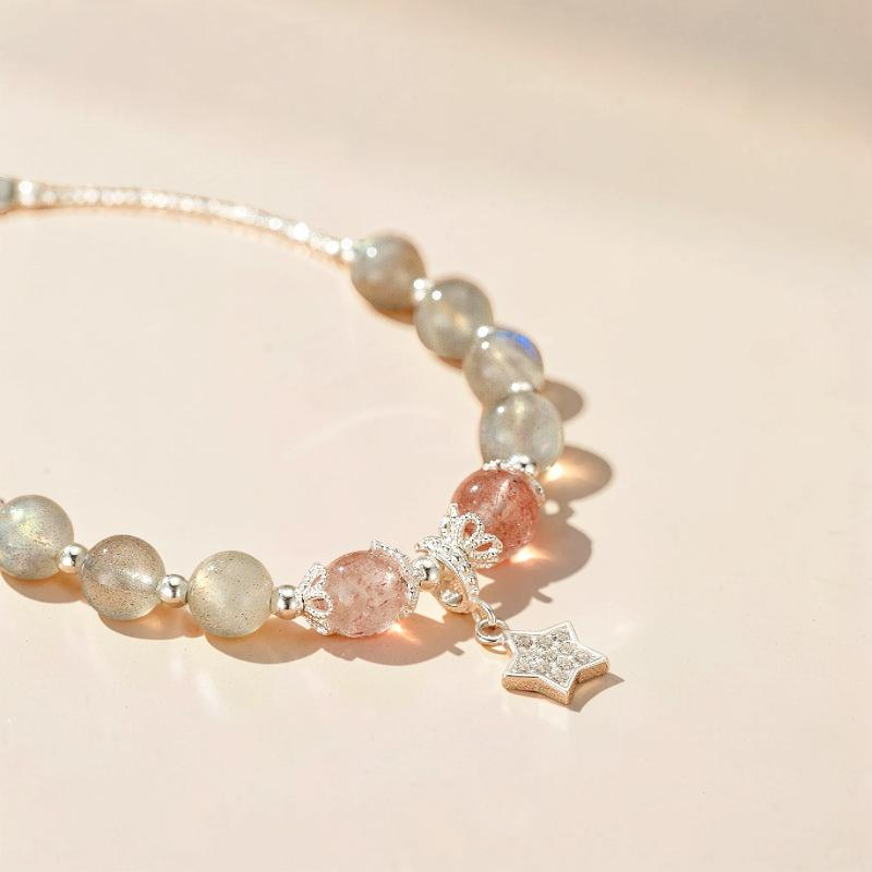 ATELIER-TIBET – Bracelet Labradorite et Quartz Fraise – Rêve Étoilé, Argent