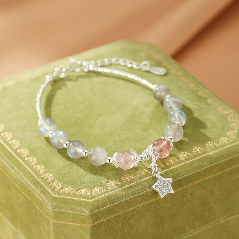 ATELIER-TIBET – Bracelet Labradorite et Quartz Fraise – Rêve Étoilé, Argent