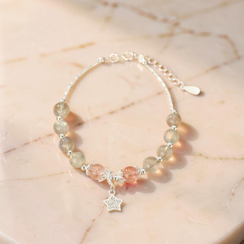 ATELIER-TIBET – Bracelet Labradorite et Quartz Fraise – Rêve Étoilé, Argent