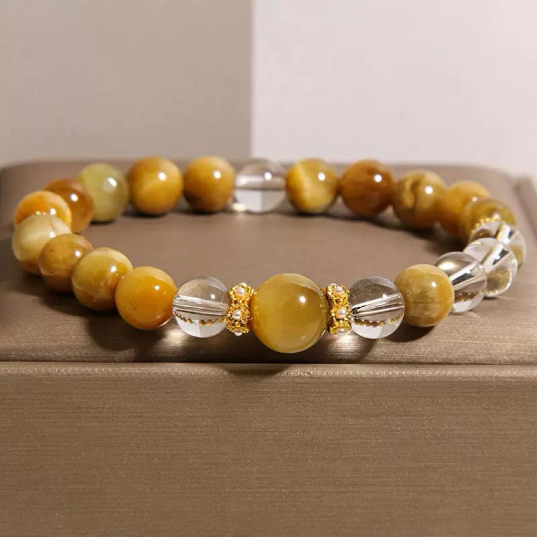 ATELIER-TIBET – Bracelet Œil de Tigre et Cristal de Roche – Force Féminine