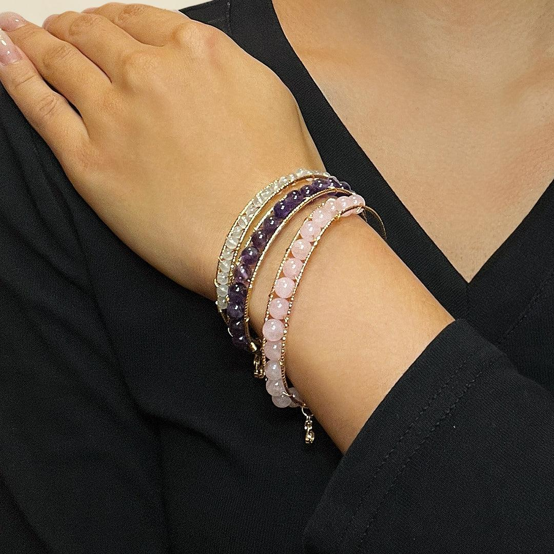 ATELIER-TIBET – Bracelet Quartz Rose, Améthyste ou Aigue-Marine – Beauté Énergétique