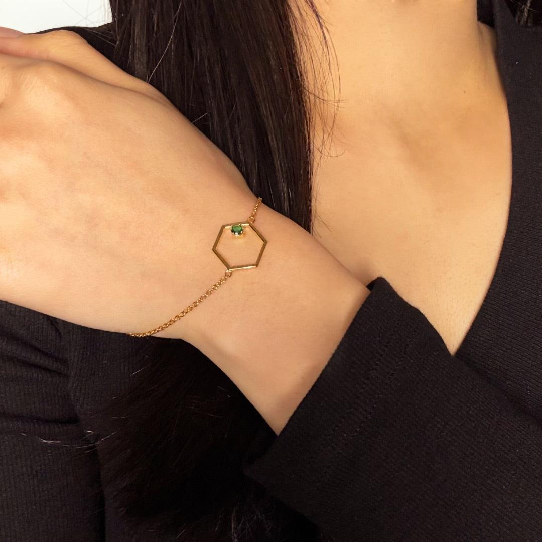 ATELIER-TIBET – Bracelet Péridot – Étoile Radieuse, Argent Plaqué Or