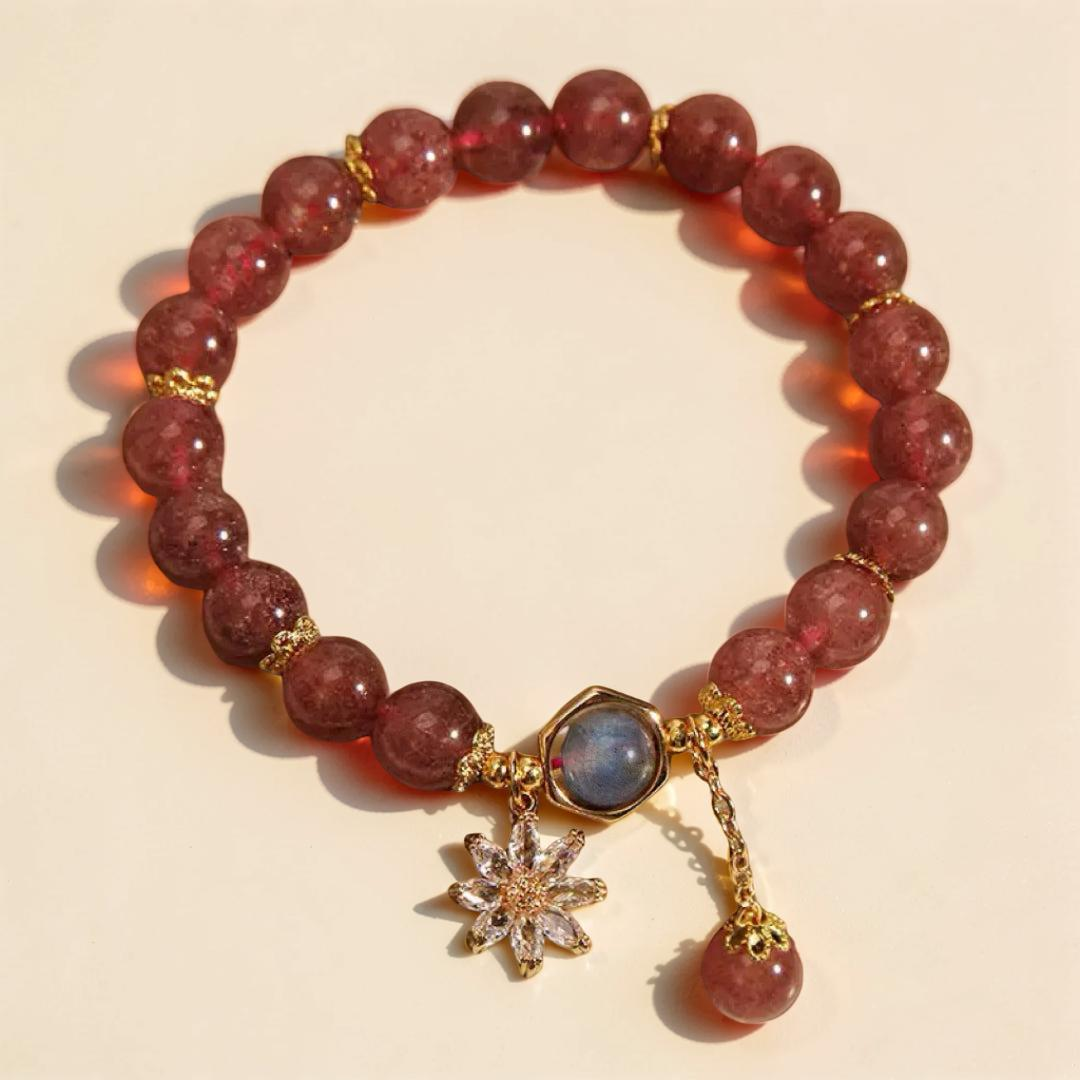 ATELIER-TIBET – Bracelet Quartz Fraise et Cristal de Roche – Fleur Cosmique