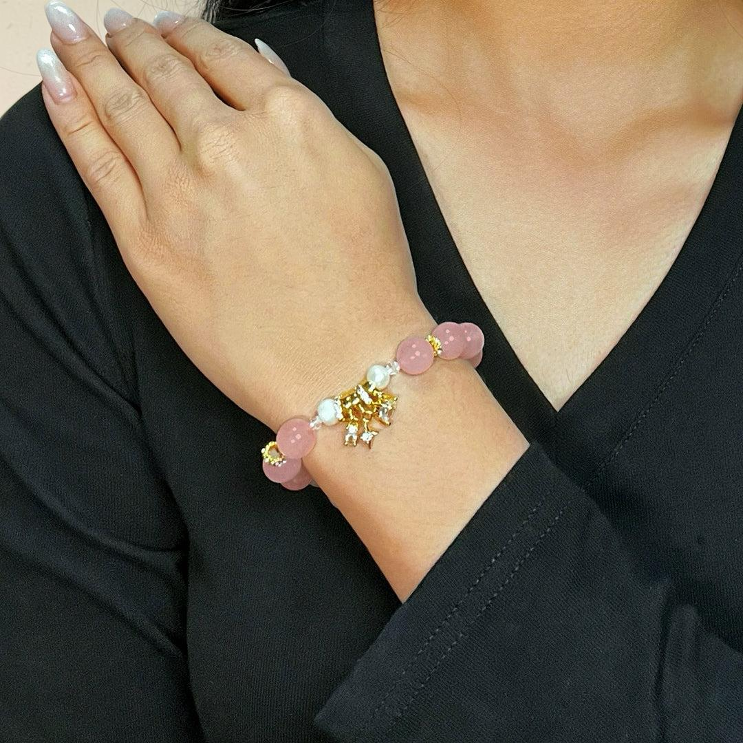 ATELIER-TIBET – Bracelet Quartz Rose et Perle – Charme de Vénus