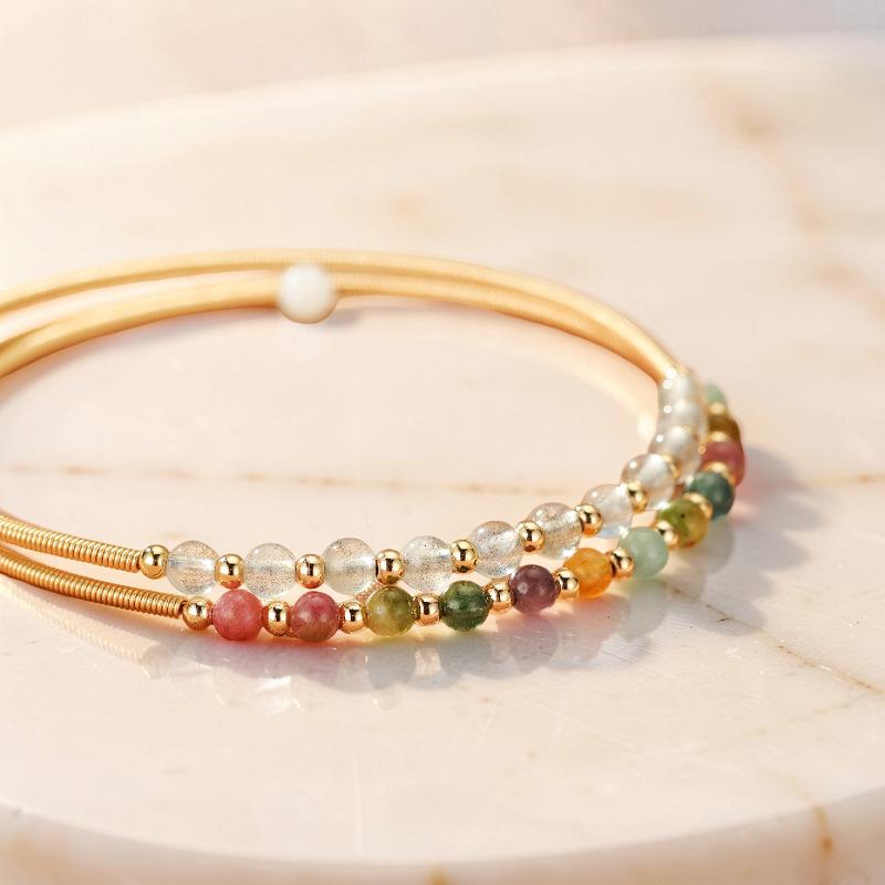 ATELIER-TIBET – Bracelet Labradorite et Tourmaline – Symphonie Minérale, Plaqué Or 14K