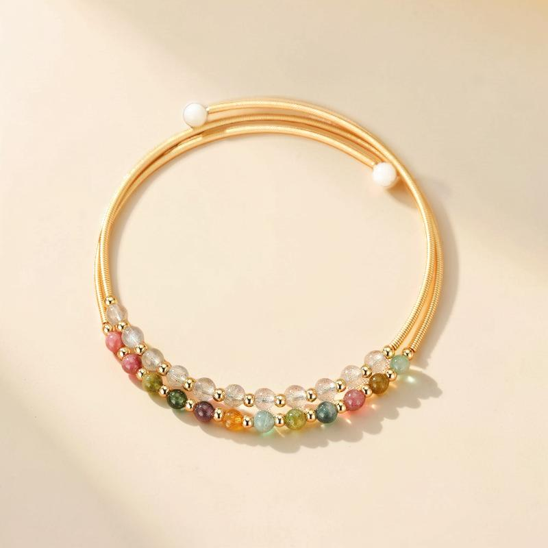 ATELIER-TIBET – Bracelet Labradorite et Tourmaline – Symphonie Minérale, Plaqué Or 14K