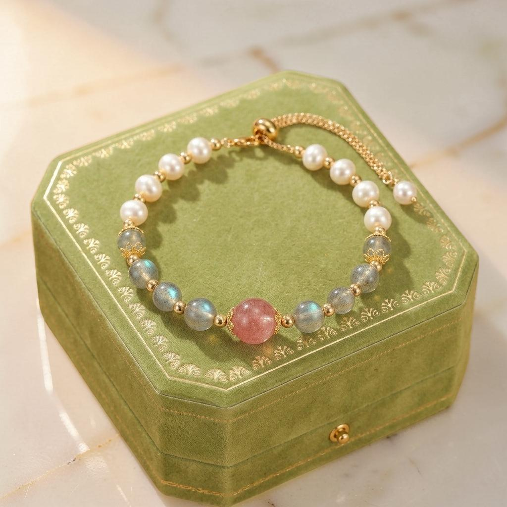 ATELIER-TIBET – Bracelet Labradorite, Perle et Quartz Fraise – Aura Lumineuse