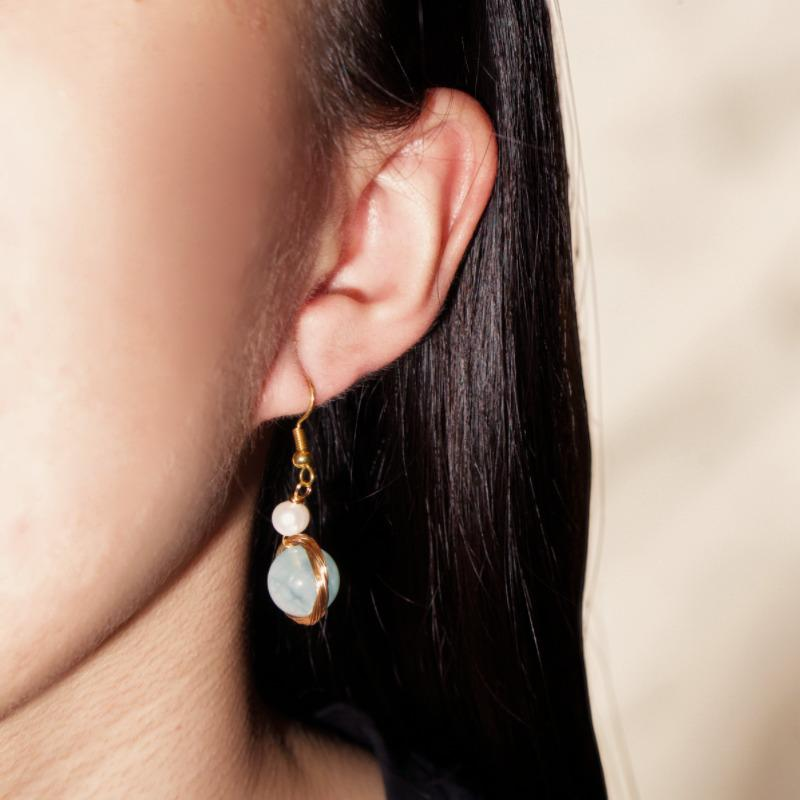 ATELIER-TIBET – Boucles d'oreilles Aigue-marine et Perle – Pure Harmonie