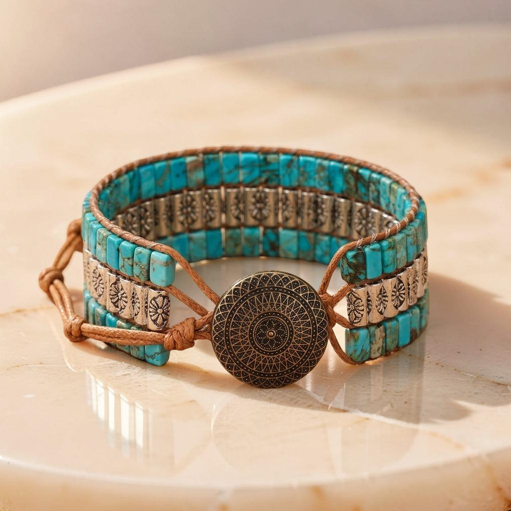 ATELIER-TIBET – Bracelet Wrap Turquoise – Empreinte Ethnique